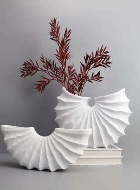 欧卧式白色树脂扇样形海螺花器摆件板房书电视柜卧DPM室房室客厅