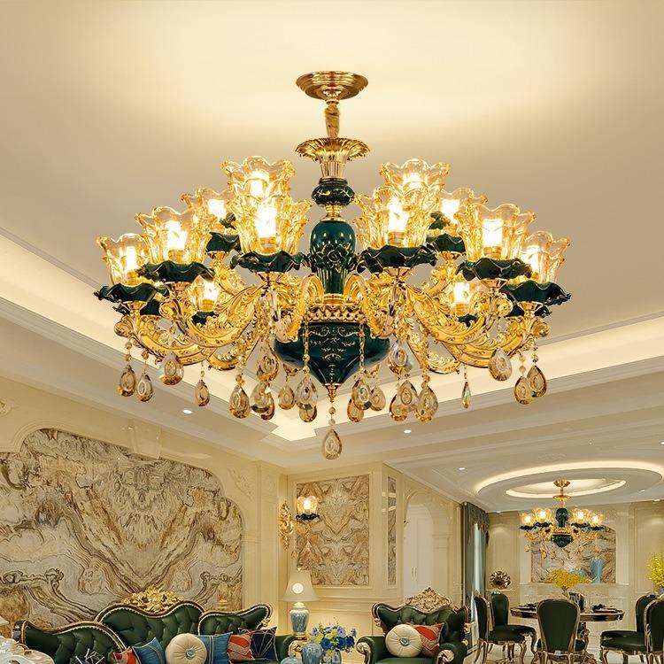 欧式主吊灯客厅灯2025年新款陶灯水卧晶吊奢452瓷华大气餐厅灯室