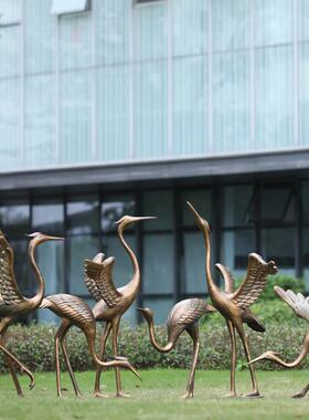 仿庭鹤玻璃钢仙雕塑户SRZ外仿真丹顶鹤摆件花园院园林景观水池铜