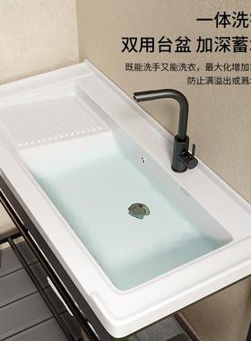 DEY陶瓷洗衣盆带槽搓衣板一脸体台盆洗衣池带搓板阳台超深衣水池