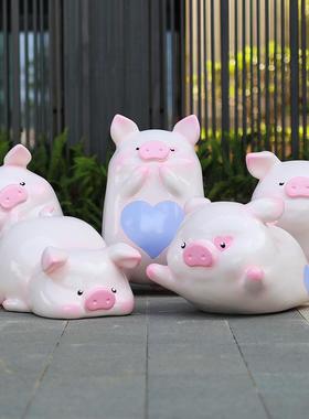 卡通可猪爱小萌猪摆件户外玻璃钢小RNB雕塑商场小区房产坪草装饰