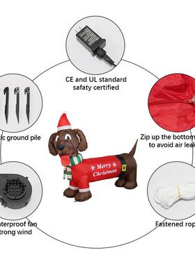 跨境圣诞YRB节用品地充饰气气模5FT腊肠狗LED发光场布置庭摆院装