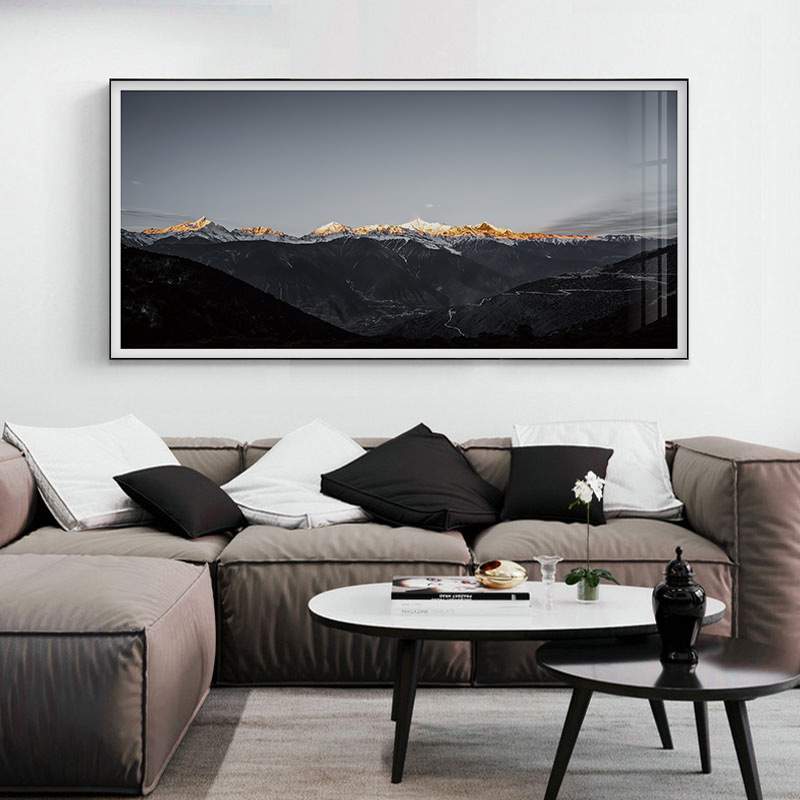 现代简约工业风装饰画客厅卧室书房巨幅床头画风景山丘雪山装饰画图片