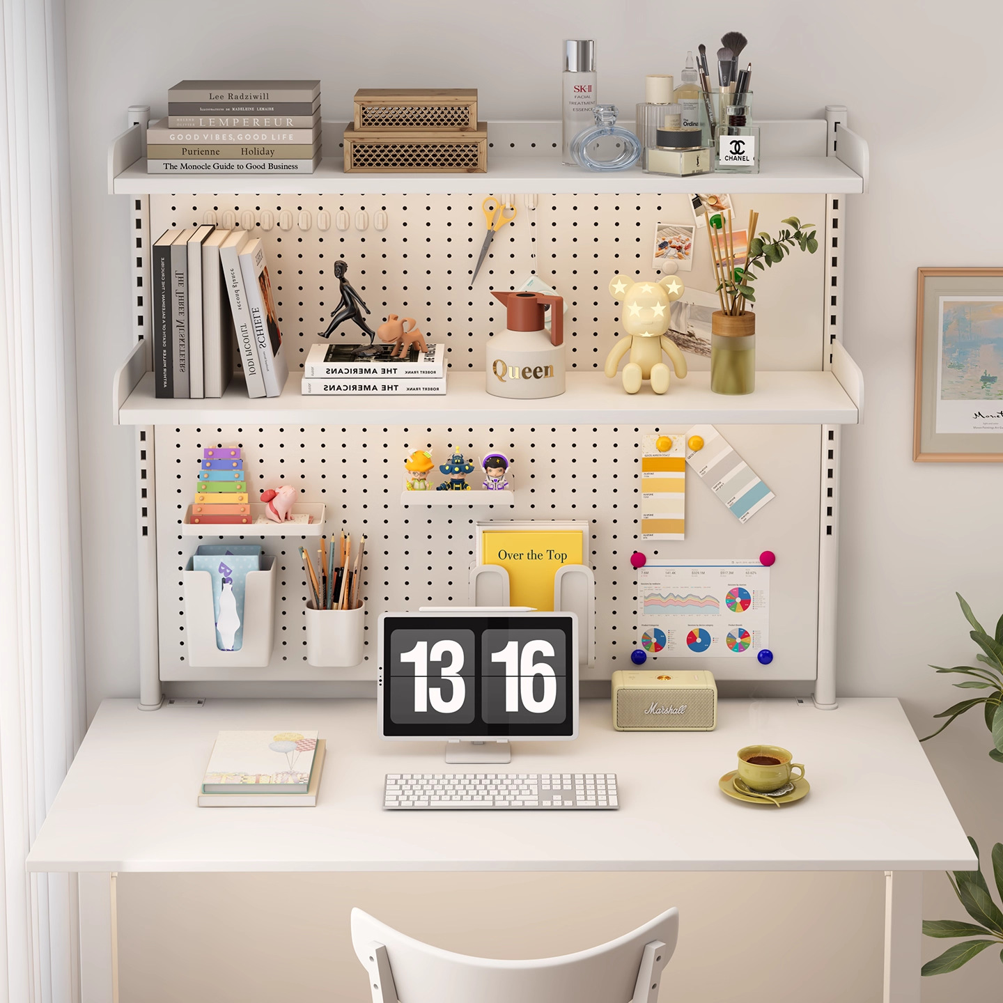 洞洞板书架桌上展示架书桌简约奶油风收纳架储物架铁艺桌面置物架