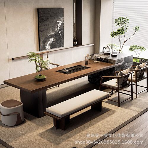 实木岛台茶桌一体轻奢高级感大板茶台一整套2026新款高端泡茶桌椅