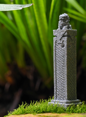 创意仿真石狮子微景观石柱造景流水假山盆景鱼缸装饰