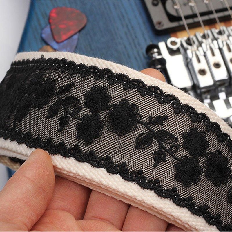 黑色蕾丝贝斯背带吉他带子斜挎bss肩带电吉他吊带民谣木吉他琴带