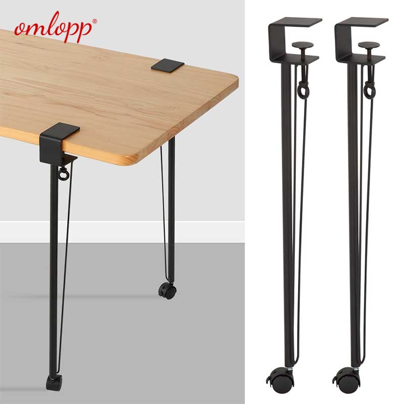 带轮子万向轮桌腿免打孔桌脚支架F夹金属创意餐桌铁艺工作台书桌
