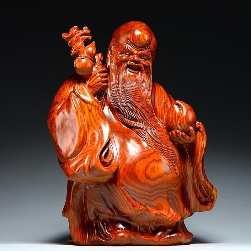 花梨木雕刻老寿星公摆件家居客厅装饰红木工艺品生日祝寿贺寿送礼