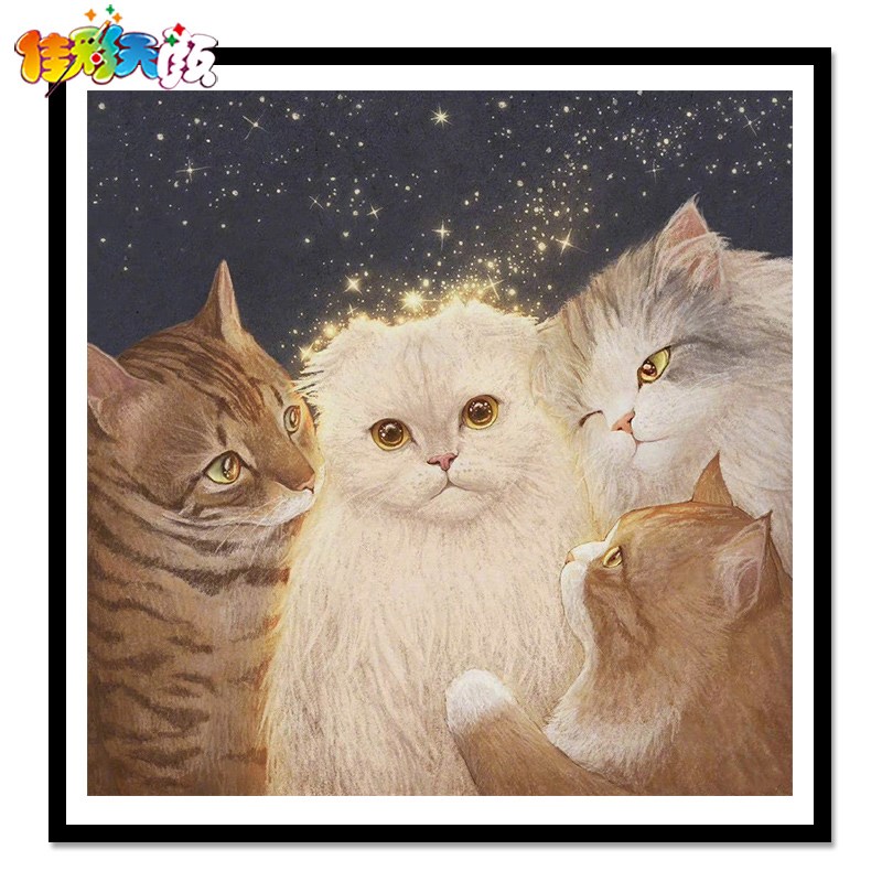 佳彩天颜 数字油画diy填充色手绘动物猫咪植物花卉客厅装饰油彩画
