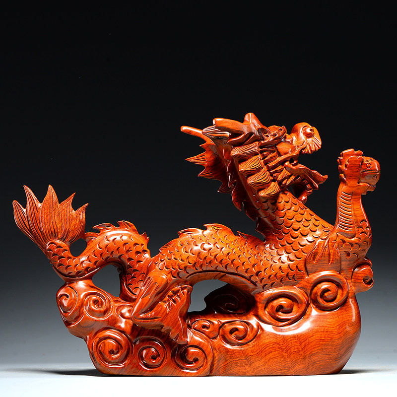花梨实木质雕刻十二生肖龙家居客厅玄关办公室装饰红木工艺品