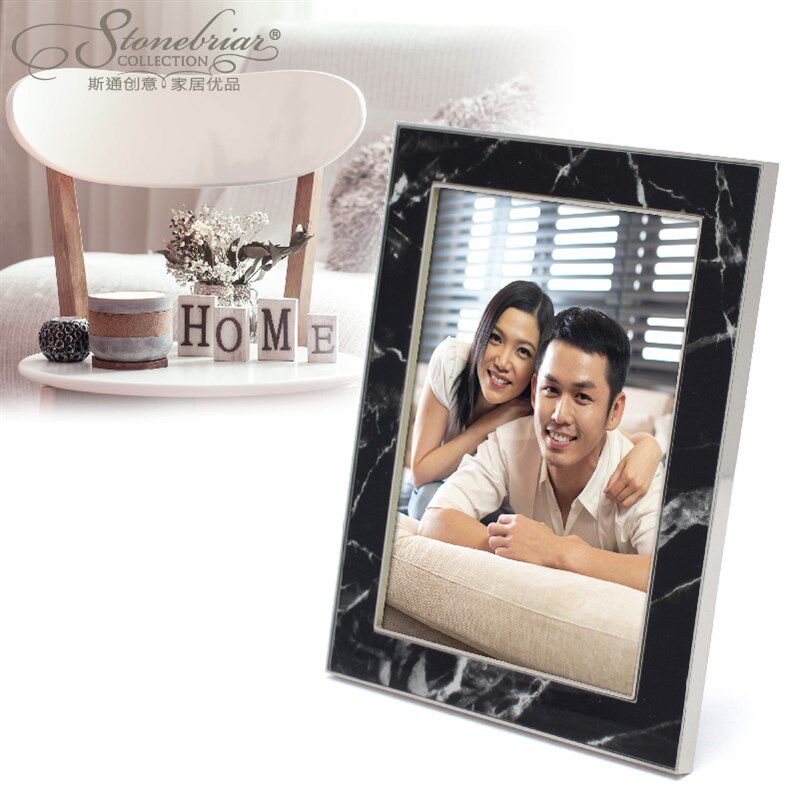 欧式黑色大理石纹银色金属相架相框摆台寸7寸家庭照片家居装饰