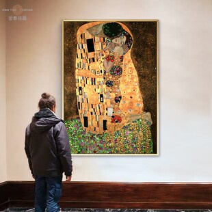 里姆特客厅装 饰画油画吻与拥抱卧室挂画玄过道壁画世界名画