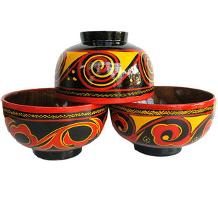 实木碗饭碗餐具汉代碗四川大凉山西昌彝族民间漆器彩绘纯手工艺品