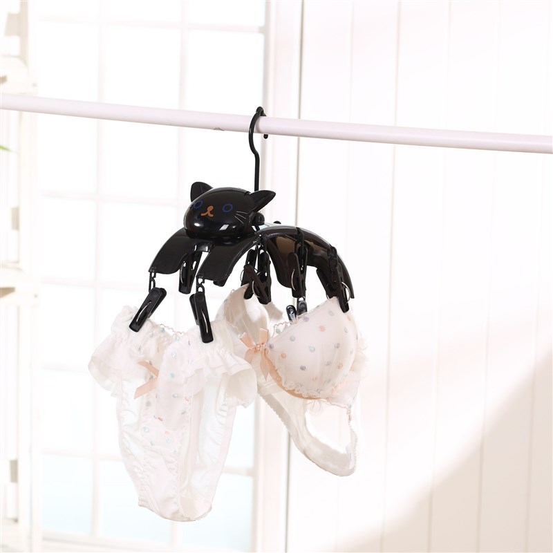 衣架子猫咪塑料多头挂式晾衣架家用卡通多功能防风内衣晾晒架