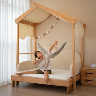 玩梦超人 儿童床冰棍儿床秋千抽拉环保实木帐篷伸缩房子床儿童房
