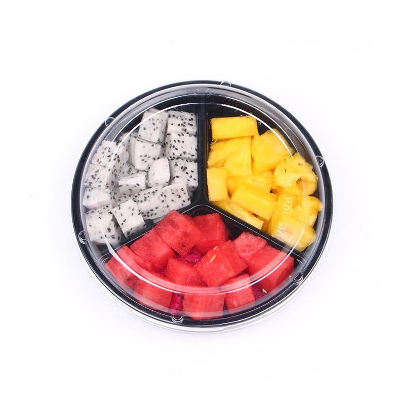 一次性水果盒子塑料鲜果切拼盘盒子圆形有盖沙拉水果切打包盒