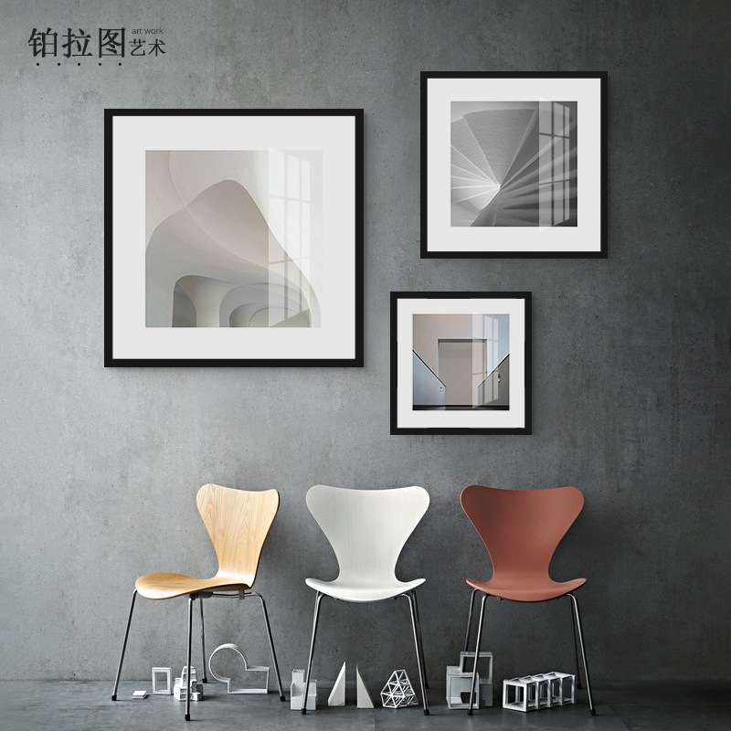 格局 工业风客厅装饰画黑白建筑摄影背景墙壁画照片墙办公室挂画图片
