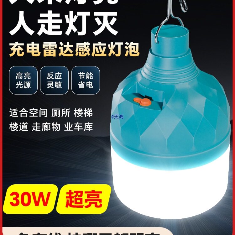 雷达人体感应充电灯楼道走廊过道厕所入户免布线不插电灯泡