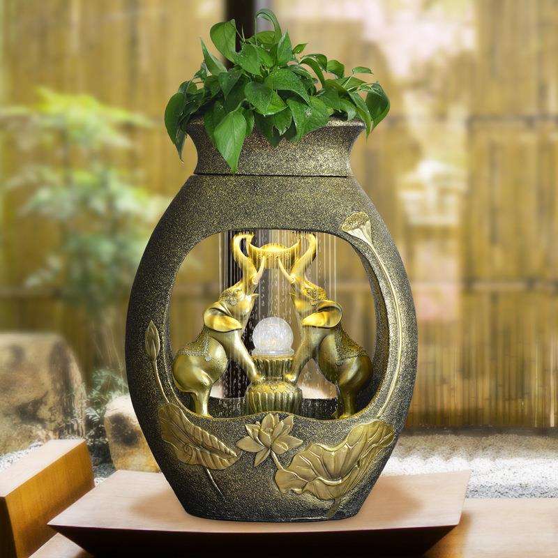创意大象喷泉流水摆件假山造景客厅餐厅玄关办公室装饰品