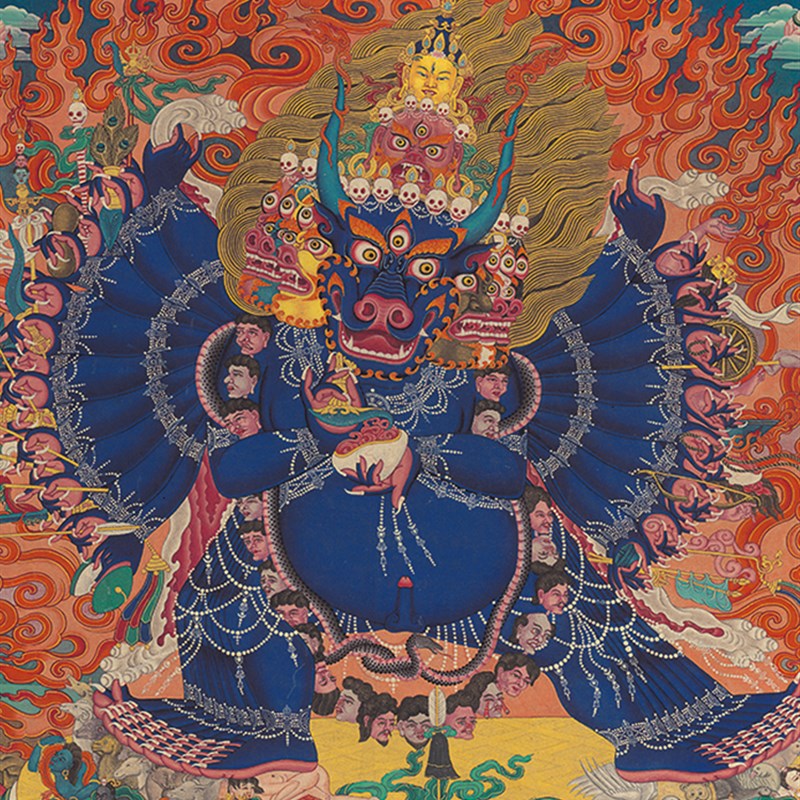 大威德金刚唐卡画像挂画客厅西藏手工装裱室内玄关装饰护法装饰画图片