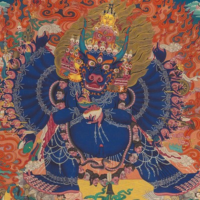 大威德金刚唐卡画像挂画客厅西藏手工装裱室内玄关装饰护法装饰画