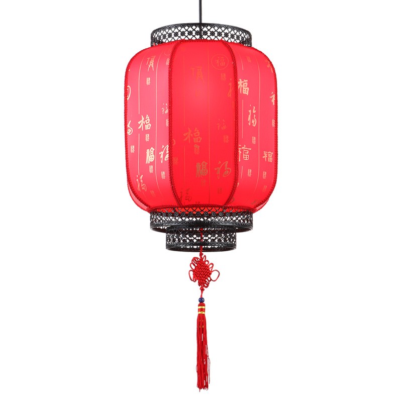 古典节日喜庆大红异形铁艺灯笼仿羊皮走廊过道大厅灯笼婚庆道具