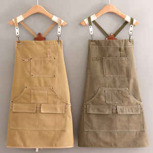 免费印字工装围裙个性帆布牛仔围腰男士高档日系奶茶店工作服定制