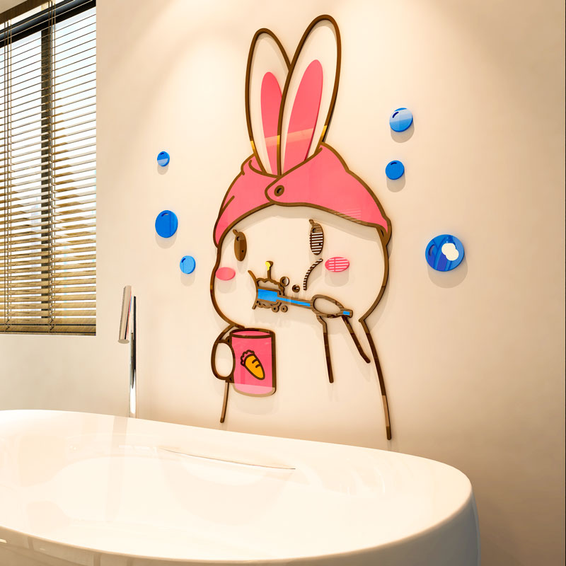 可爱卡通3d立体墙贴画少女心洗手间装饰品浴室浴缸改造卫生间布置图片