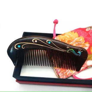 雀翎黑檀木疏通梳子女孩梳子按摩头部经络养生梳妇女教师节礼盒