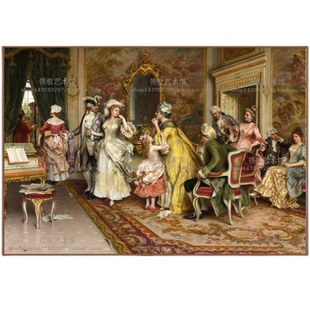 世界名画欧式宫廷油画无框装饰画高喷绘挂画办公室复古自粘画