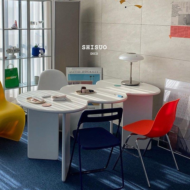 世梭家用岛台现代餐桌小户型民宿桌子设计师异形桌波浪办公桌