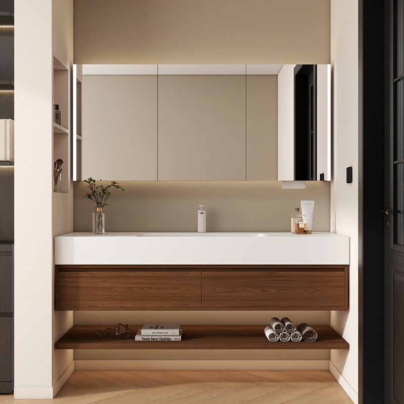 中古酒店风岩板热弯一体盆浴室柜洗漱台洗手池洗脸盆柜卫浴