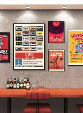 吉他装饰画酒吧吧海报摇滚音乐钢琴教室壁画黑胶唱片咖啡店挂画