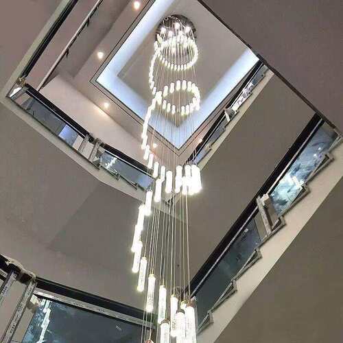 螺旋别墅复式楼吊灯中空长款旋转式楼梯水晶长灯现代艺术吊灯