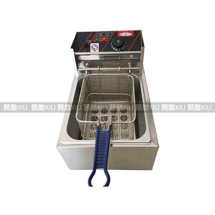新粤海商用薯条炸鸡汉堡牛排快餐5.5L台式单缸单筛电炸炉 油炸机