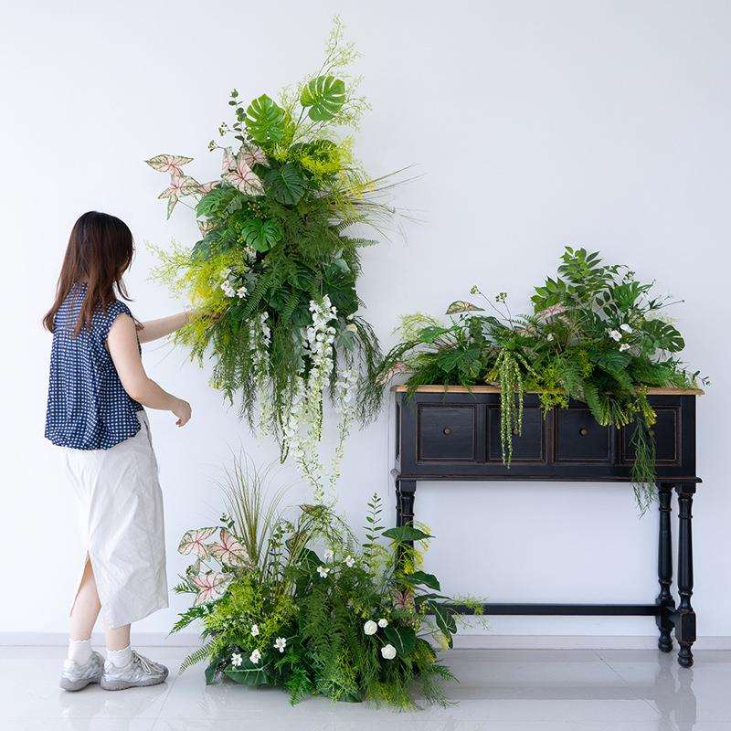 仿真森系壁挂花艺 摄影道具壁炉背景店面橱窗布置仿真绿植假花