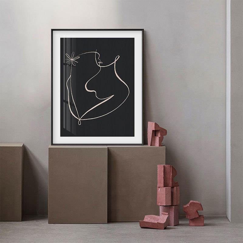 北欧简约抽象小清新几何装饰画身体线条黑白工业风版画客厅卧室