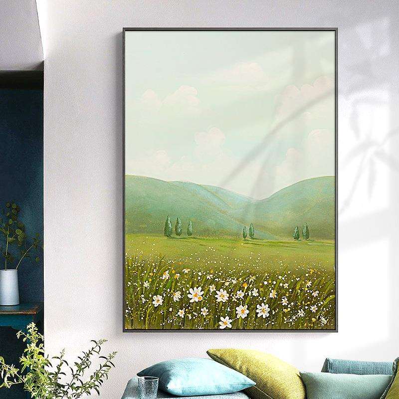 纯手绘客厅油画餐厅走道玄关装饰画新中式风景立体手工肌理画