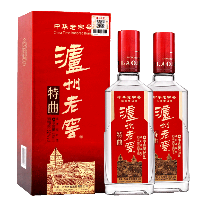 泸州老窖 特曲老字号 375ml*2瓶52度 浓香型白酒送礼婚宴