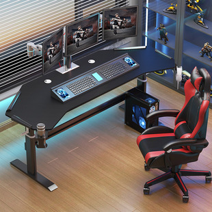 电脑桌升降台式电竞桌学生游戏桌卧室学习写字桌椅装黑