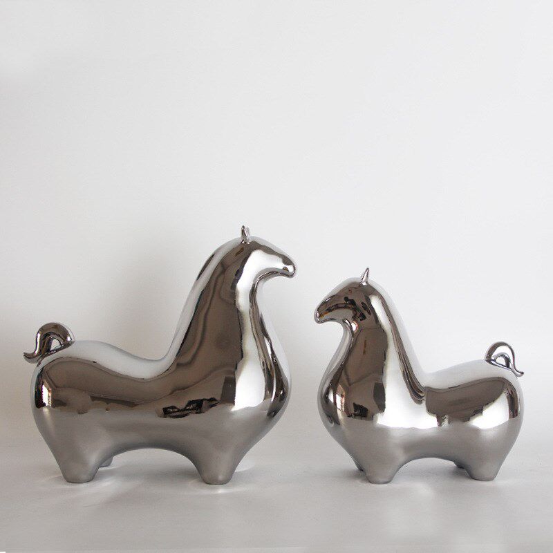 陶瓷镀银唐马陶瓷马客厅酒柜办公室桌面装饰工艺品礼品