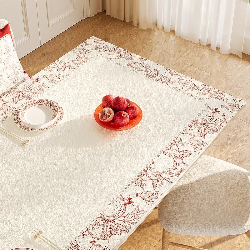 红色喜庆新年形桌布结婚防水防油皮革折叠圆桌垫餐桌茶几保护垫子