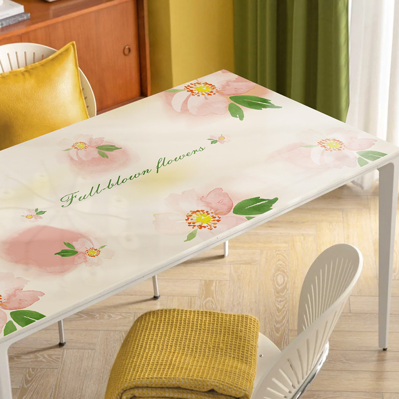 水彩花卉桌布防水防油免洗防烫PC软玻璃餐桌垫茶几垫in风书桌垫