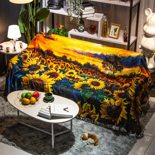 in 向日葵沙发巾隔脏防尘沙发坐垫贵妃椅防滑盖布罩子太阳风景