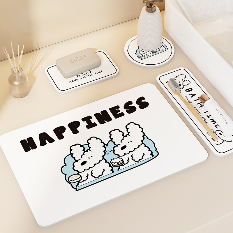 卡通可爱卫生间洗漱垫吸水速干浴室牙刷杯垫硬硅藻泥洗手台吸水垫