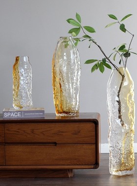 OOOOH侘寂风冰纹玻璃落地大瓶马醉木吊钟枝条水培大号瓶