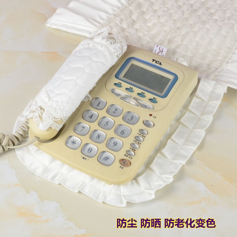博文布艺白色欧式蕾丝刺绣电话垫话机座机罩子防尘雪绒花