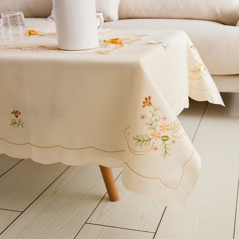 绣花茶几布桌布花卉布艺田园小新蓝色刺绣镂空餐桌长方形茶几垫