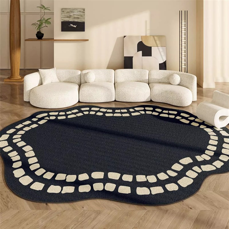 法式客厅地毯异形不规则简约沙发茶几毯子黑色卧室床边毯免洗地垫